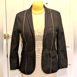 3/$30 Izzue Size 5 Zipper Detail 100% Cotton Single Button Front Black Blazer